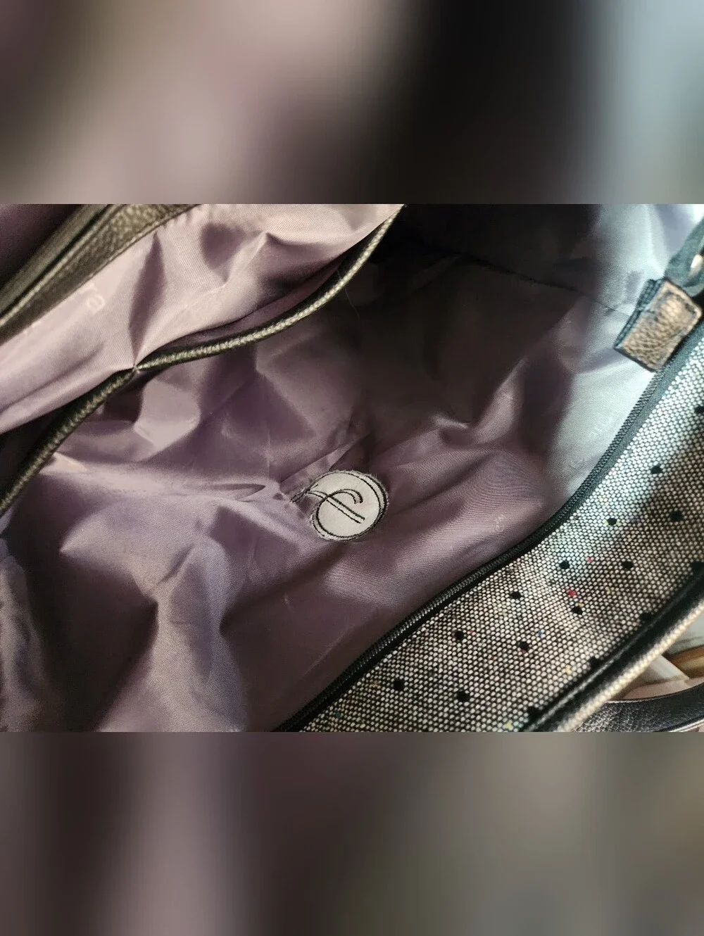 thirty-one Grey Cindy Tote Black Straps Multiple Color Accents Smiley Face Happy